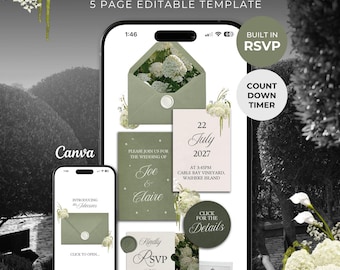 Sage Floral Wedding Website Template with RSVP: Editable Canva Design (Digital Download)