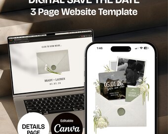 Sage & Ivory Save the Date Website: Canva Wedding Invitation Template (Digital Download)