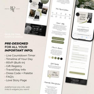 Ivory, Green & Black Floral Wedding Website Template with RSVP: Editable Canva Design (Digital Download) image 2