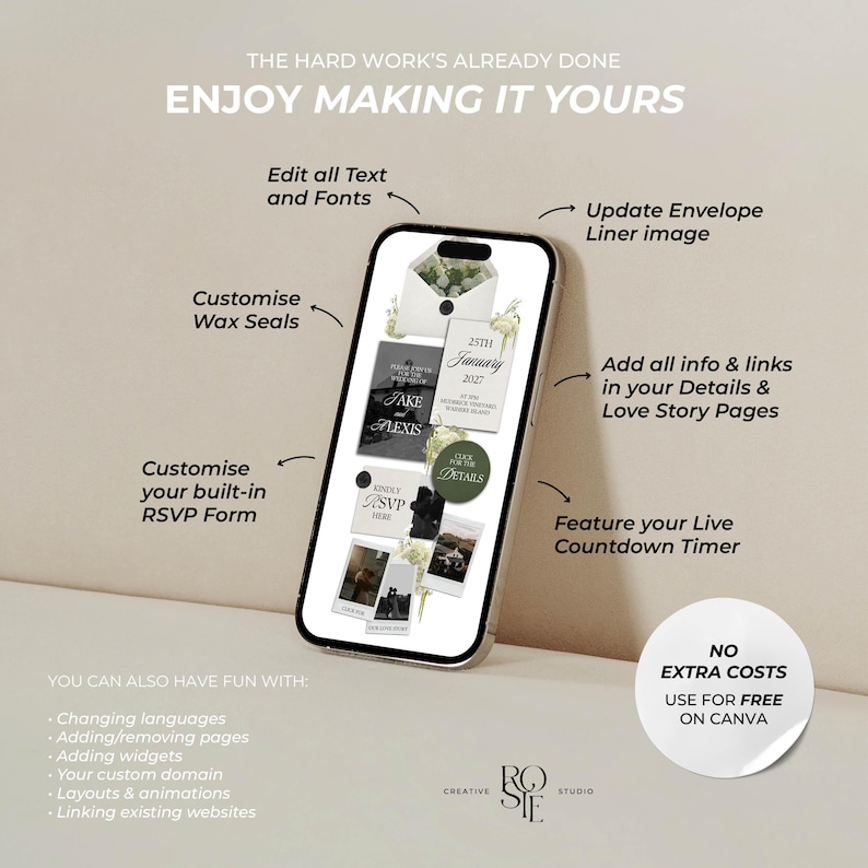 Ivory, Green & Black Floral Wedding Website Template with RSVP: Editable Canva Design (Digital Download) image 4