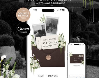 Espresso Brown & Ivory Save the Date Website: Canva Digital Invitation (Digital Download)