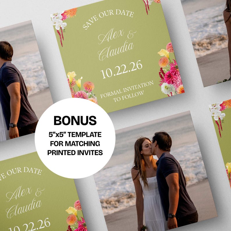 Bright Pink Orange Green Save the Date Website: Canva Digital