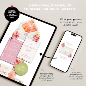 Pink, Orange & Green Wedding Website Template with RSVP: Editable Canva Design (Digital Download) imagen 3