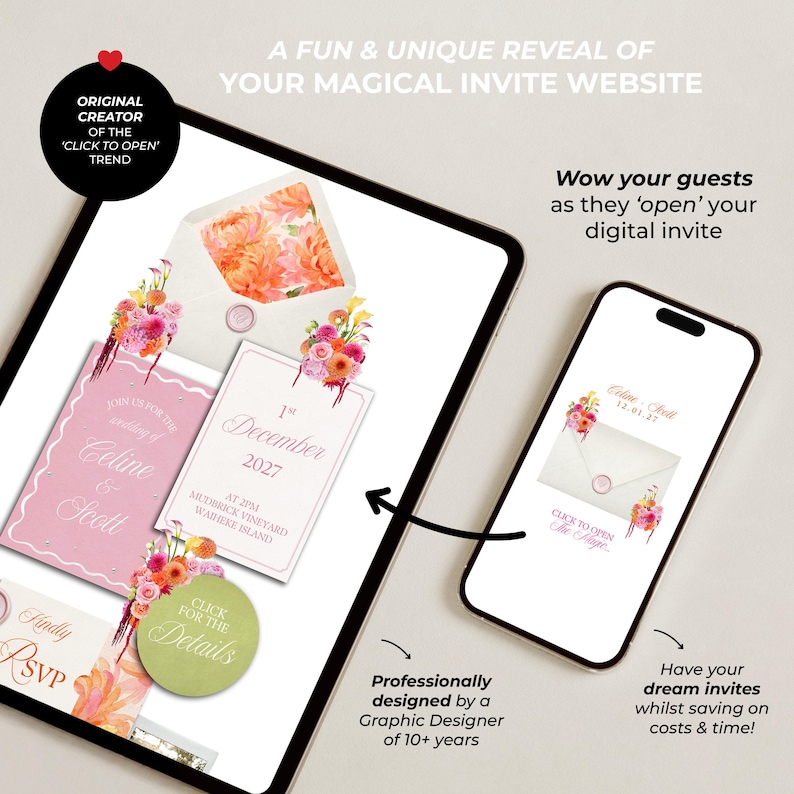 Pink, Orange & Green Wedding Website Template with RSVP: Editable Canva Design (Digital Download) imagen 3