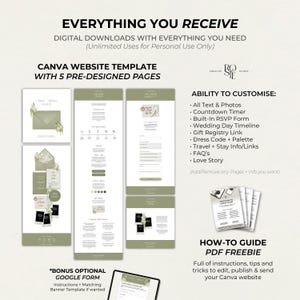 Sage Green & Ivory Floral Wedding Website Template with RSVP: Editable Canva Design (Digital Download) image 7