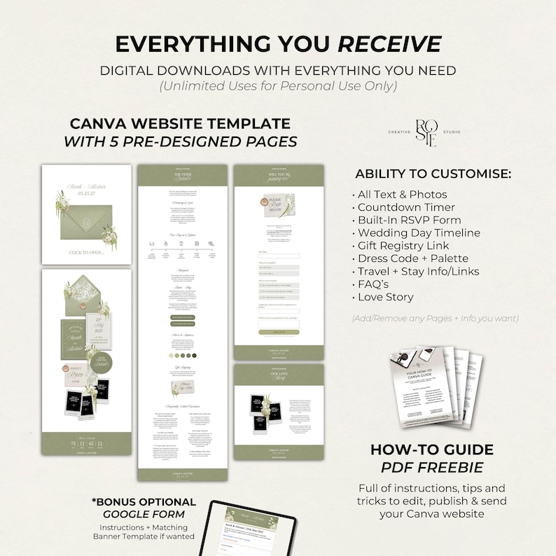 Sage Green & Ivory Floral Wedding Website Template with RSVP: Editable Canva Design (Digital Download) image 7