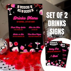 Vegas Theme Bachelorette Drink Bar Signs | Set of 2 | Lucky in Love Las Vegas | DIY Editable Printable Template | Custom Bach Party Decor