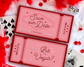 Retro Vegas Ticket Save the Date: Elopement Invitation (DIY Canva Template, Digital Download)