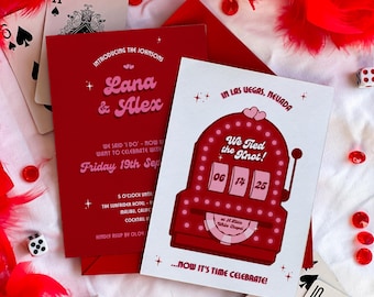 Retro Vegas Elopement Announcement: Slot Machine Invitation (DIY Canva Template, Digital Download)