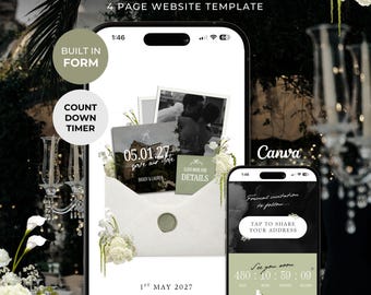 Sage Green & Ivory Save the Date Website: Canva Wedding Invitation Template (Digital Download)