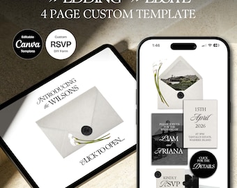 Custom Wedding Website | RSVP Form & Details Pages | Digital Invitation | DIY Editable Canva Template | Modern Neutral | Instant Download