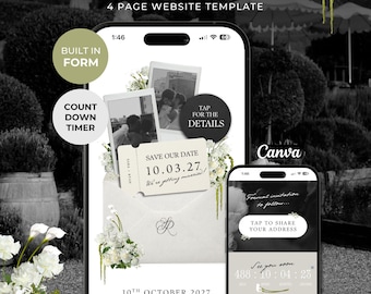 Ivory & Green Floral Save the Date Website: Canva Digital Invitation Template (Digital Download)