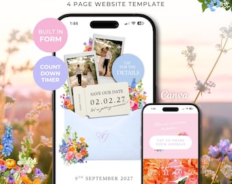 Bright Spring Save the Date Website with RSVP/Details: Canva Digital Invitation Template (Digital Download)