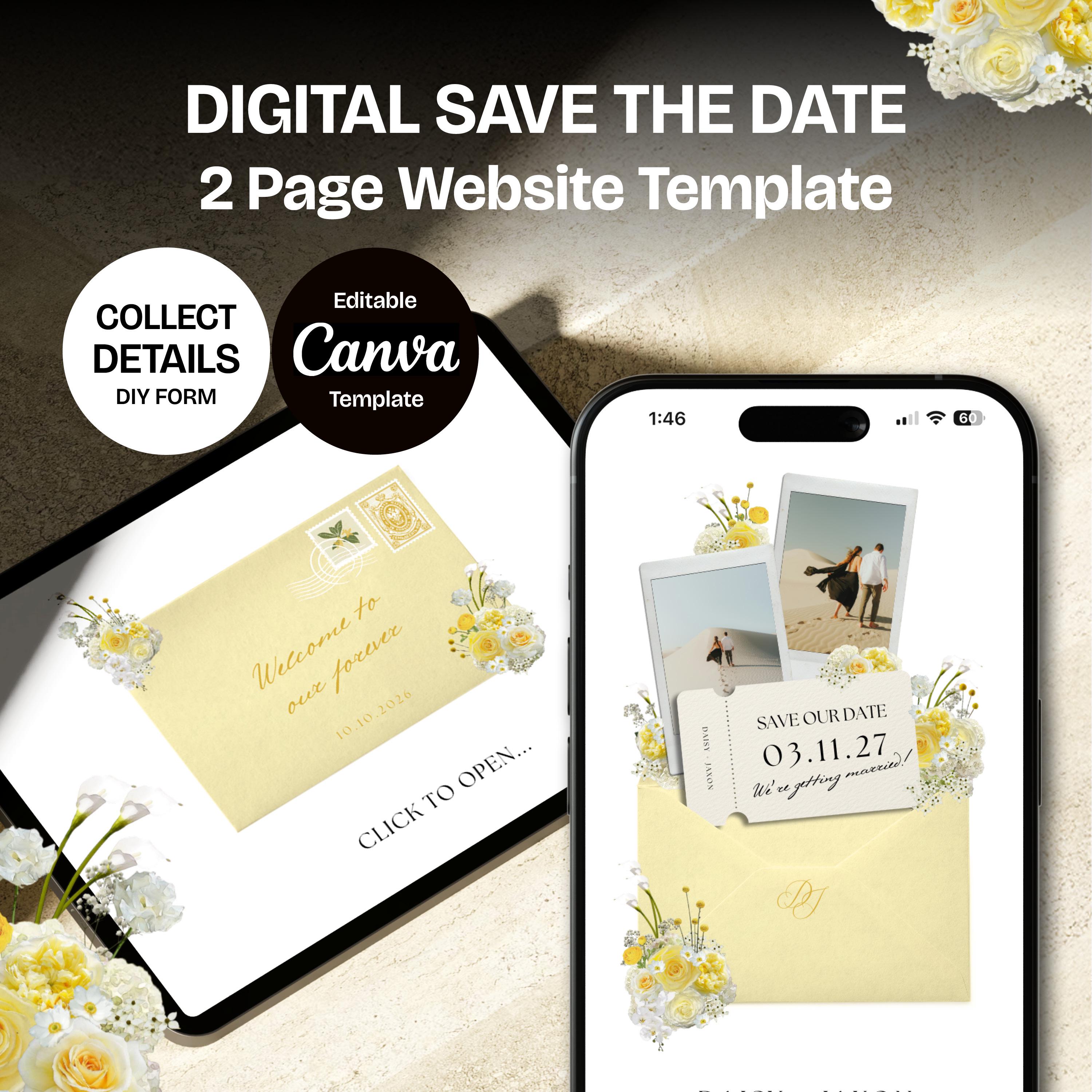 Yellow Save the Date Website With Rsvp/details: Canva Digital