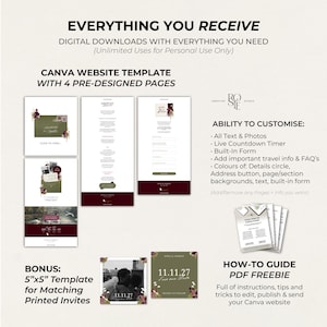 Olive Green & Burgundy Save the Date Website with RSVP/Details: DIY Canva Template (Digital Download) image 10