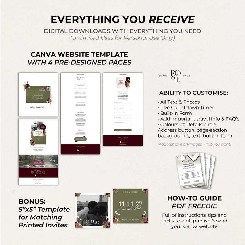 Olive Green & Burgundy Save the Date Website with RSVP/Details: DIY Canva Template (Digital Download) image 10