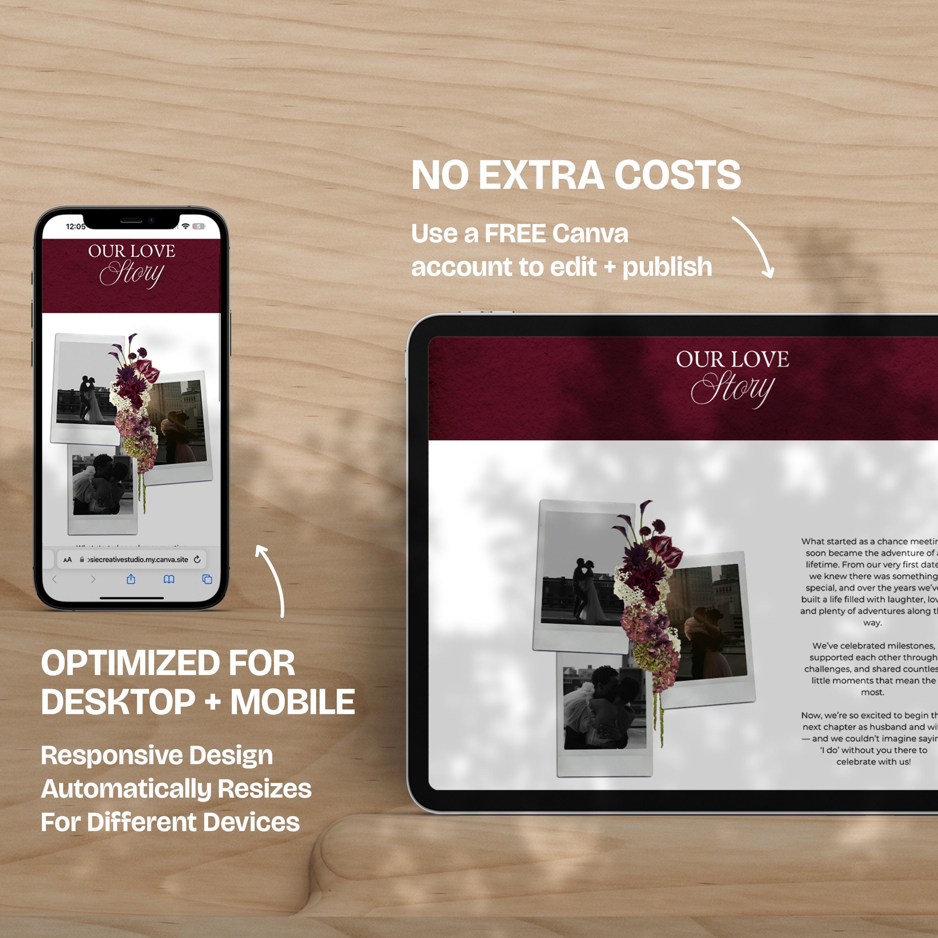 Burgundy Floral Wedding Website Template with RSVP: Editable Canva