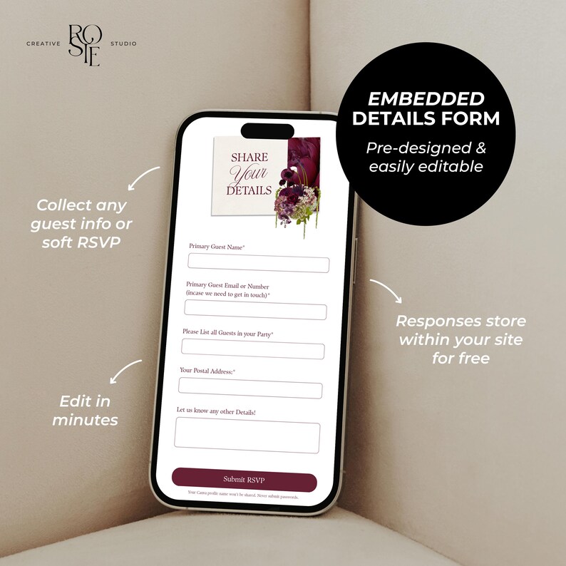 Burgundy, Pink & Green Save the Date Website: Canva Digital Invitation Template (Instant Download) afbeelding 6