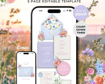 Spring Pastels Floral Wedding Website Template with RSVP: Editable Canva Design (Digital Download)