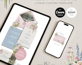 Blush Pink & Blue Floral Wedding Website Template with RSVP: Editable Canva Design (Digital Download)