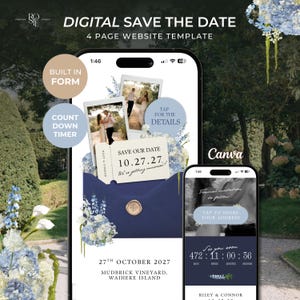 Navy Blue Save the Date Website with Details Collection: Canva Digital Invitation (Digital Download)