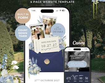 Navy Blue Save the Date Website with Details Collection: Canva Digital Invitation (Digital Download)