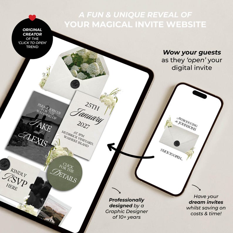 Ivory, Green & Black Floral Wedding Website Template with RSVP: Editable Canva Design (Digital Download) image 3