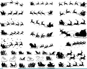 Santa's Sleigh Svg Bundle, Christmas Svg, Instant Download, Santa's Sleigh Reindeers Svg, Reindeer Svg, Flying Santa Sleigh Svg