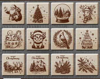 Christmas Svg Bundle Laser Files, Christmas Tree, Santa, Snowman, Reindeer & More : 16 Engraving Design for Cutting Board Gift