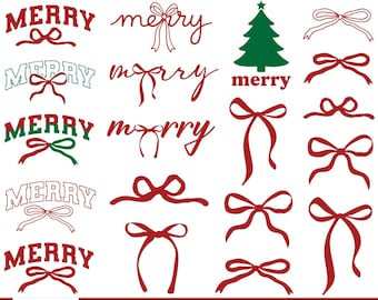 Merry Bow Christmas SVG PNG, Coquette Christmas Png, Merry Svg, Merry Christmas Svg, Red Bow Svg for Holiday, Christmas shirt Svg, winter