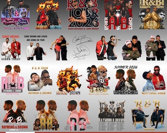 Premium PNG-paket Chris Brown Usher Raymond R&B-turné PNG-fil, hiphopsångare T-shirtdesign, sublimeringsdigital nedladdning