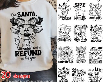 Grappige kerst-SVG-bundel | Grappige sneeuwpop SVG-bundel | Schattig rendier PNG-bundel | Sarcastische kerstcitaten | Digitale download