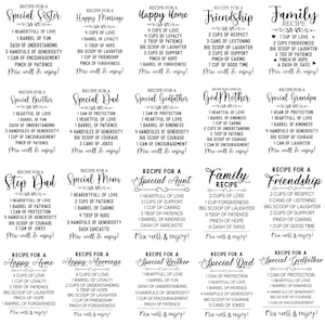 May include: A collection of recipe cards with various titles like "Special Sister," "Happy Marriage," and "Friendship." Each card features a list of ingredients and instructions, all in a handwritten style.