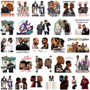Pacchetto PNG Premium Chris Brown Usher Raymond R&B Tour File PNG, Singer Hip Hop Singer T-Shirt Design, Download Digitale per Sublimazione immagine 3