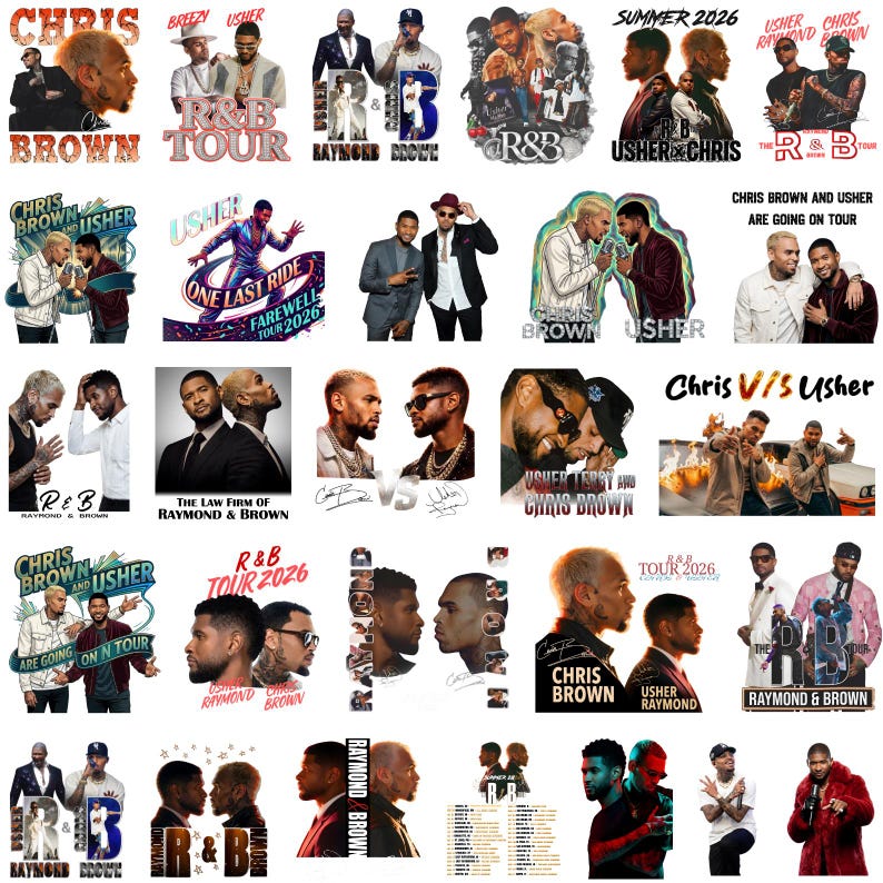 Pacchetto PNG Premium Chris Brown Usher Raymond R&B Tour File PNG, Singer Hip Hop Singer T-Shirt Design, Download Digitale per Sublimazione immagine 3