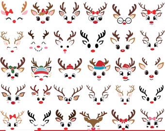 Christmas Reindeer Faces Svg Bundle, Girl Reindeer SVG, Boy Reindeer SVG, Cute Reindeer Face svg, Cricut Cut Files, Instant Download