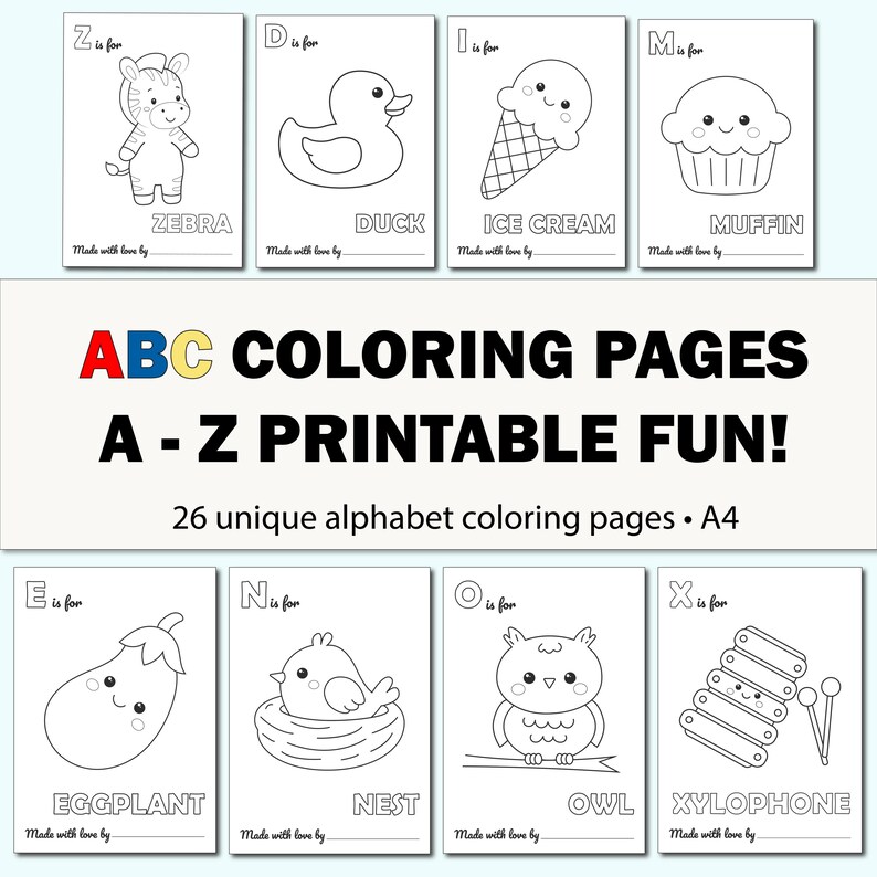 ABC Coloring Pages – A to Z Cute Alphabet – Printable A4 – Educational ...