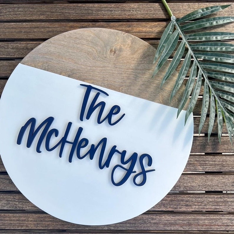 Circle Wood Sign With Last Name Cutout Etsy