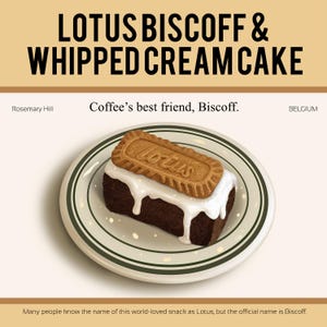 Dessert Art 01_Lotus Biscoff, Printable Bakery Postcard, Cafe Aesthetic Illustration, Cottagecore Kitchen Decor, Cute Food Poster