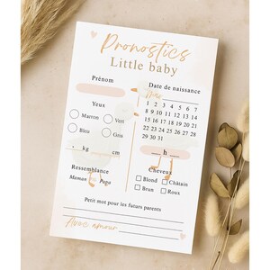 Afdrukbare gemengde babyvoorspellingskaart - beige neutraal ganzenthema | A5 + A4 babyshowerspel | Afdrukbaar babyshowerspel