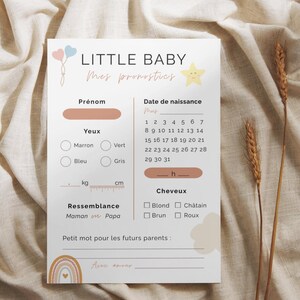 Carte de pronostics bébé à imprimer – Jeu Baby Shower mixte | Design doux, arc-en-ciel | PDF à télécharger