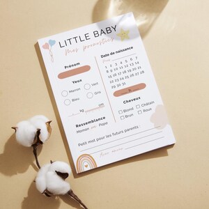 Carte de pronostics bébé à imprimer – Jeu Baby Shower mixte | Design doux, arc-en-ciel | PDF à télécharger