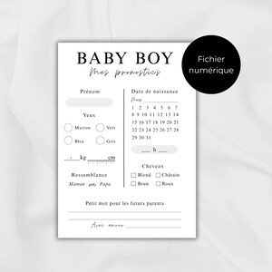 Printable Baby Boy Prediction Card Baby Prediction Card for Baby Shower or Gender Reveal Clean Black and White Design