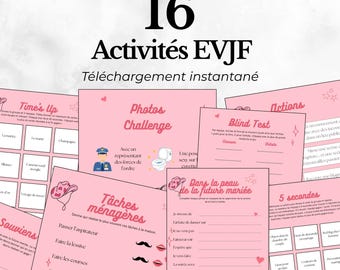 Jeux EVJF à imprimer - Pack de 16 jeux enterrement de vie de jeune fille en français - jeu evjf - animations evjf - bride rose