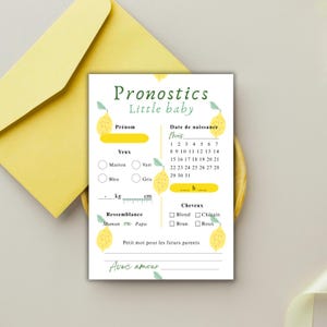 Cartes de pronostics bébé - Pack de 4 - Thème fruits | PDF à imprimer - Citron, Fraise, Cerise, Mandarine - Baby shower fille ou garçon