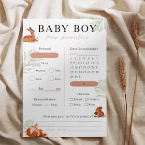 Baby Shower Boy Prediction Card - Forest Theme - Baby Gender Reveal Prediction Card