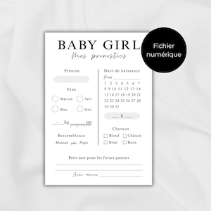 Printable Baby Girl Prediction Card Baby Prediction Card for Baby Shower or Gender Reveal Clean Black and White Design