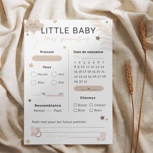 Carte de pronostics bébé à imprimer – Mixte, format A4 & A5 – Jeu baby shower moderne beige, Fichier numérique PDF