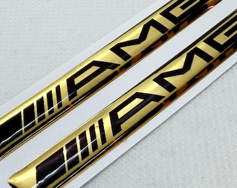 AMG 3D Domed Gel Decal, 80x10mm  Gold Black , Car Emblem sticker