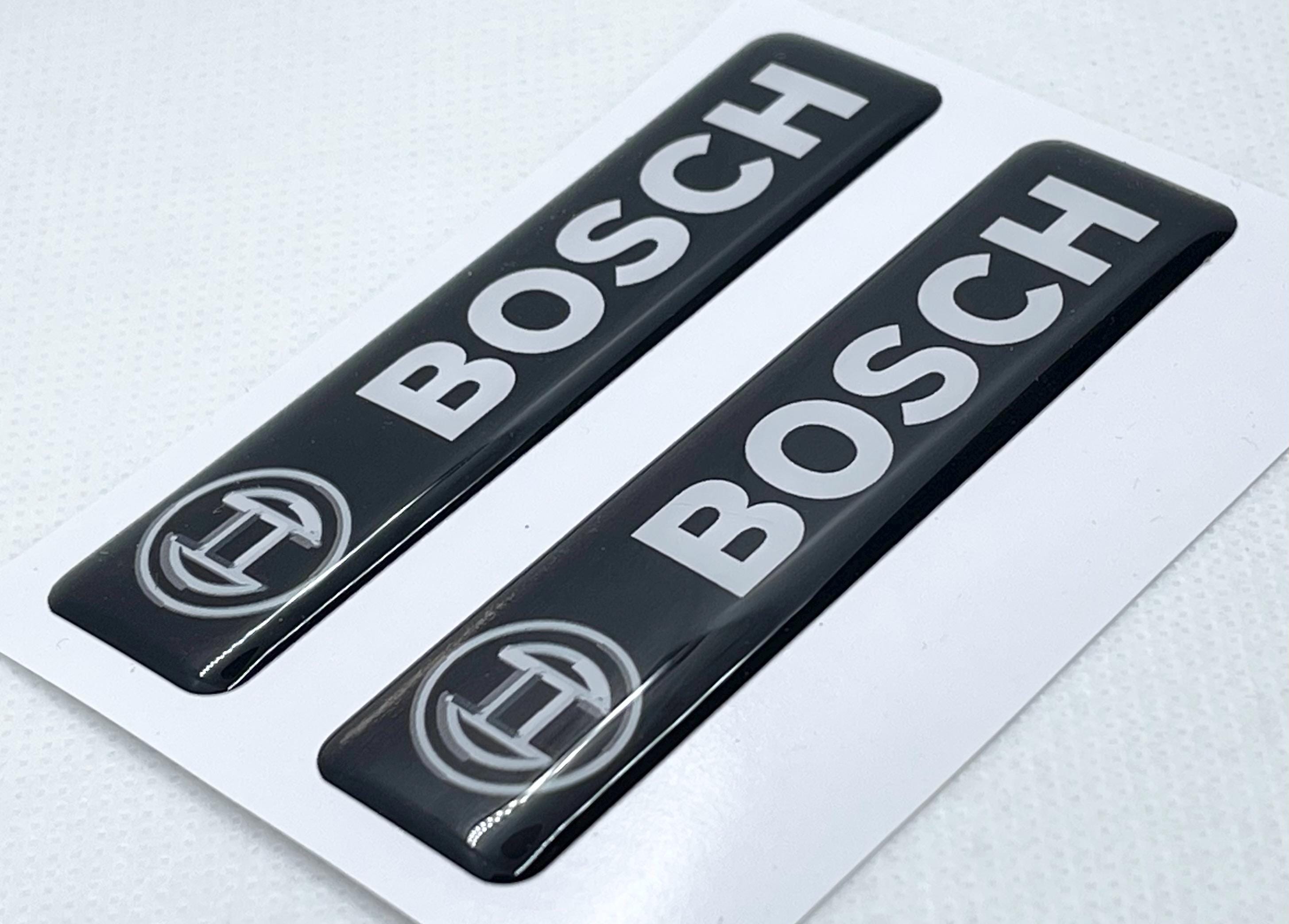 2X Bosch Logo Decal - 3D Domed Gel Sticker (80x20mm) | White Black Car/Toolbox Emblem Set